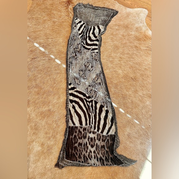NWOT Roberto Cavalli Brown mixed animal prints scarf/head scarf - Picture 6 of 13